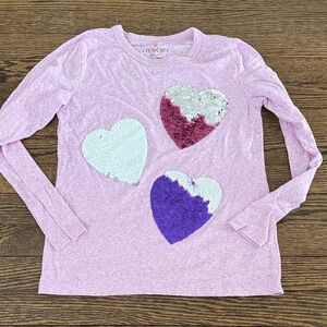 Crewcuts Pink Long Sleeve Shirt with Sequin Hearts